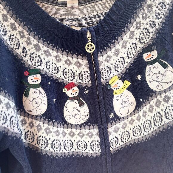 Vintage Christmas Snowman Cardigan Ugly Sweater Embroidered Christopher Banks 1X - Picture 5 of 6